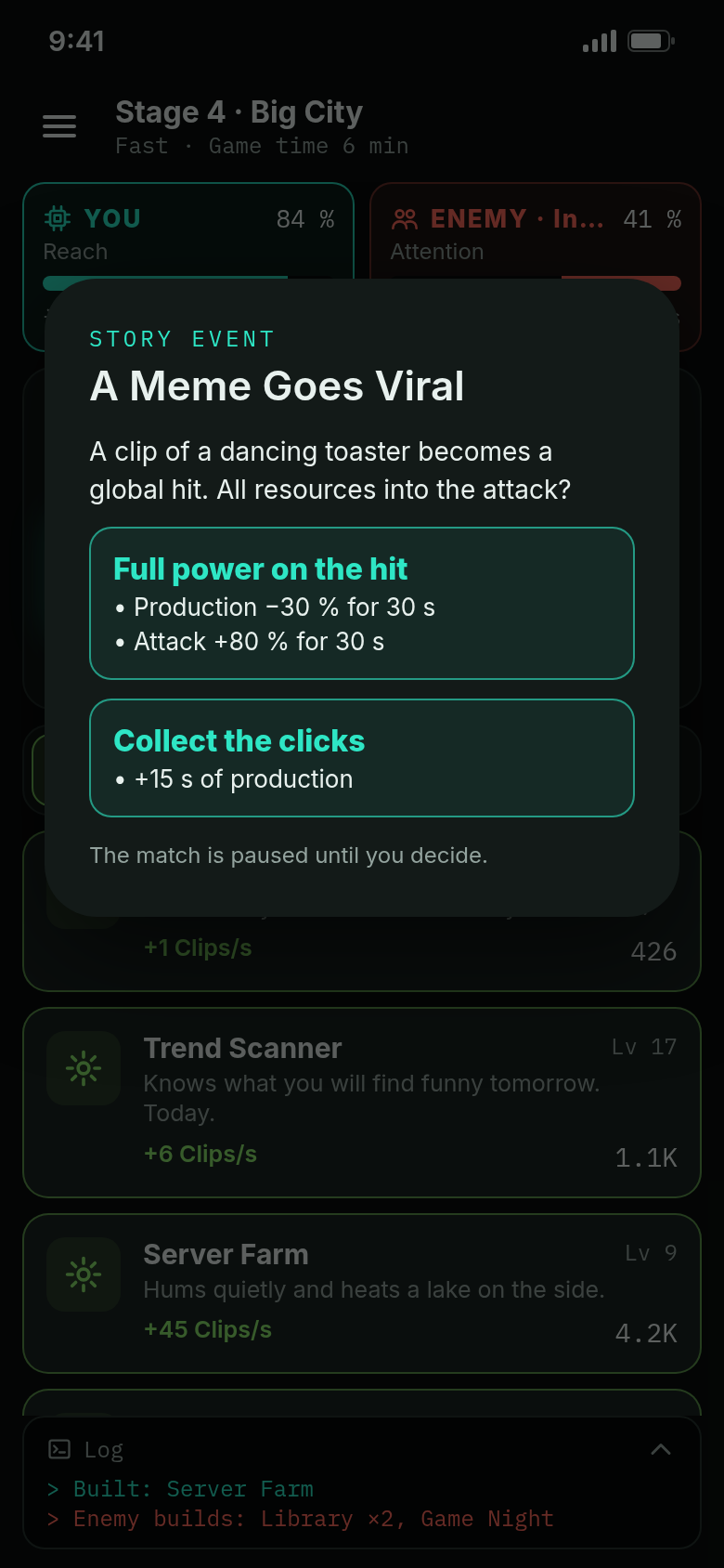 Story event “A Meme Goes Viral” with two choices and their effects